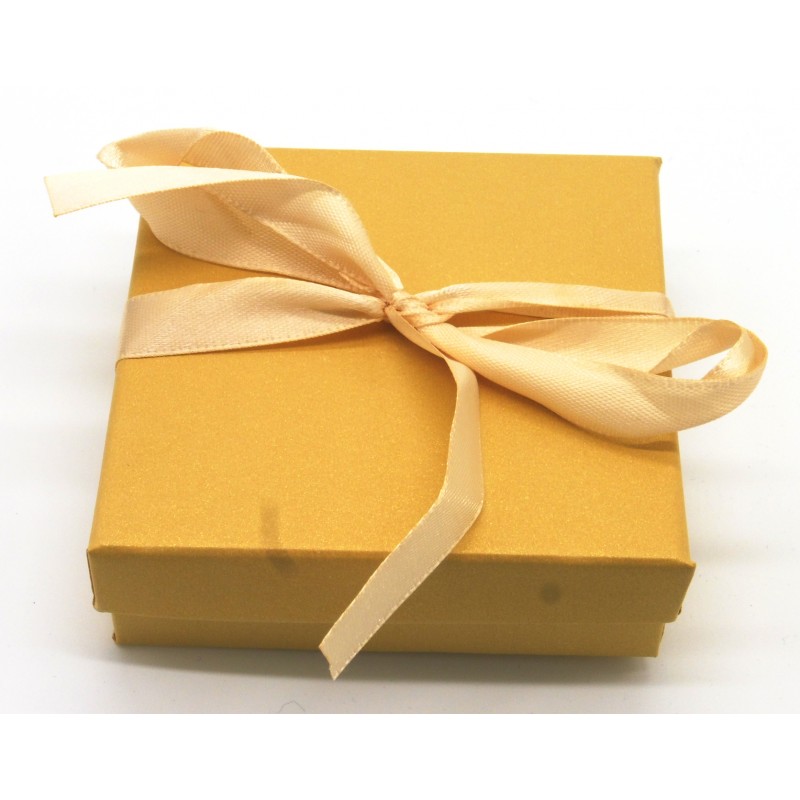 Caixa laço dourada 9x9cm. (12 unid)