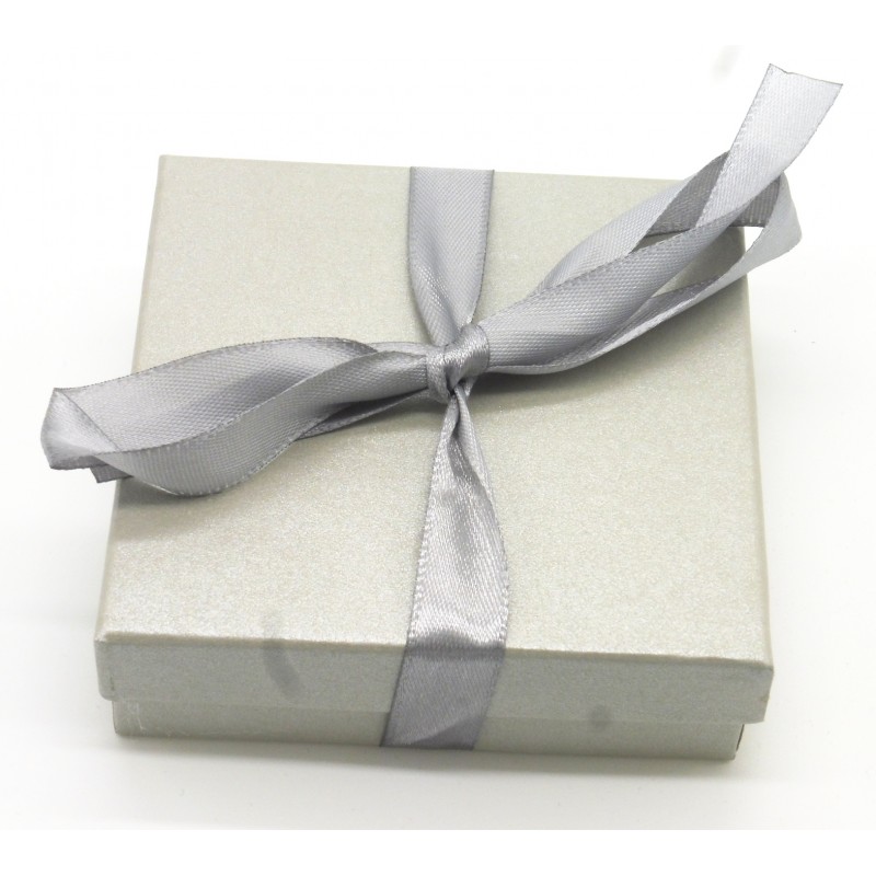 Caixa laço prateada 12x12cm. (12 unid)