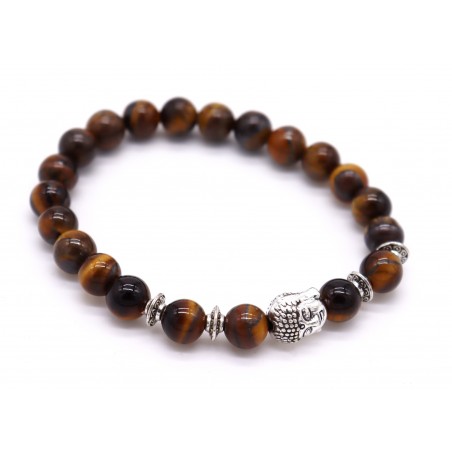 Pulseira pedra olho de tigre com buda. (6 unid)