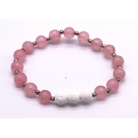 Pulseira Quartzo Rosa com lava. (4 unid)