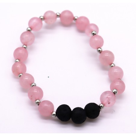 Pulseira Quartzo Rosa com lava. (4 unid)
