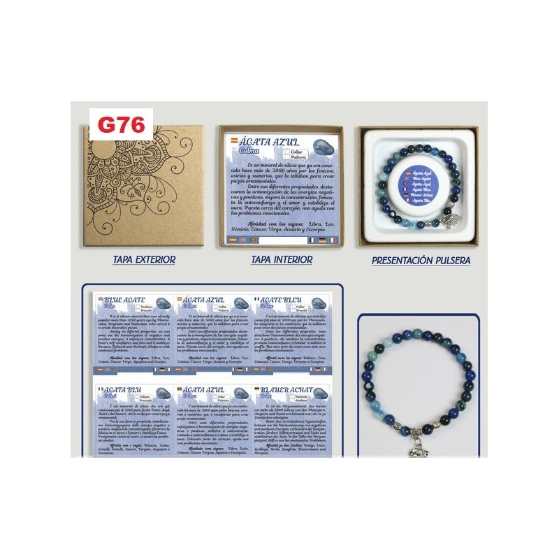 Pulseira Bola 6mm Agata Azul c/abalorio