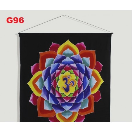 Tecido de algodão Chakra preto OHM flor.