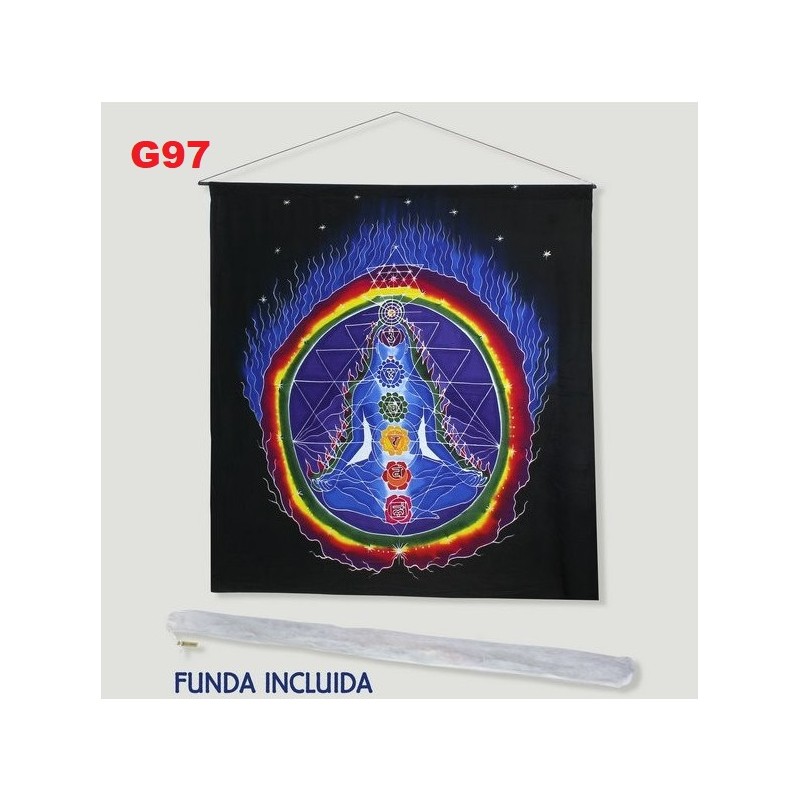 Tecido de algodão Chakra Buda Chakra preto