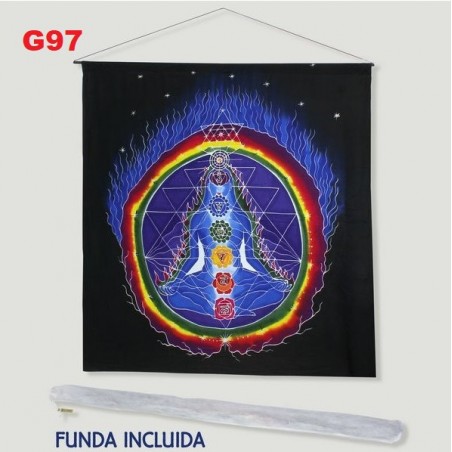 Tecido de algodão Chakra Buda Chakra preto