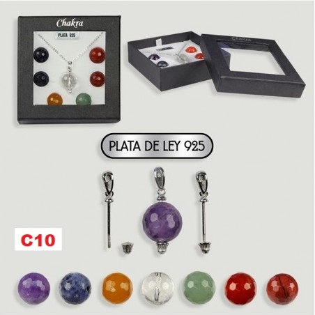Set Pendente Prata 7cores bolas Chakras Facetada