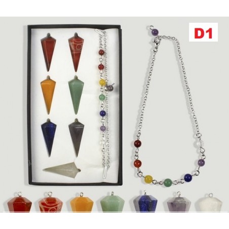 Set Pendulo Mineral + Corrente Chakras