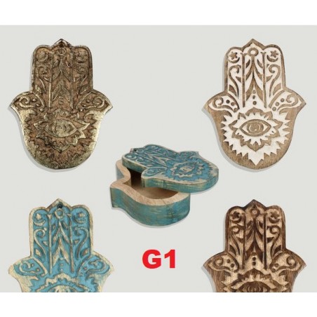 Caixa madeira tampa giratória Mão Fátima 20x15x6cm