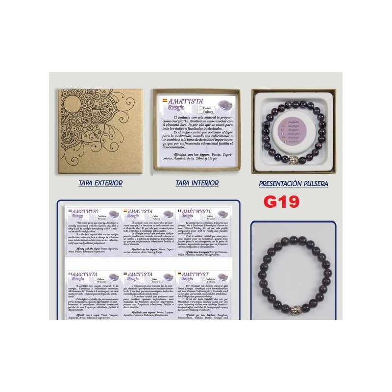 Pulseira Ametista 8mm com caixa