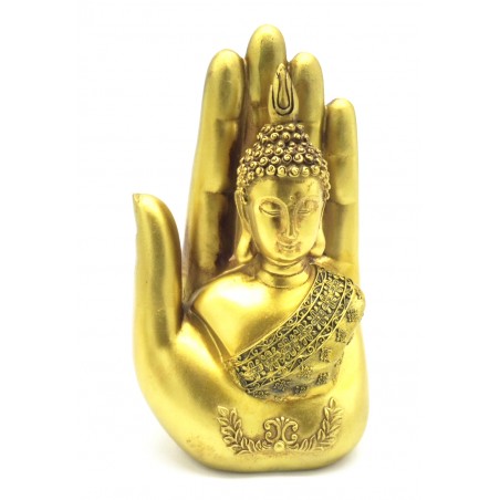Mão com Buda resina 19cm.
