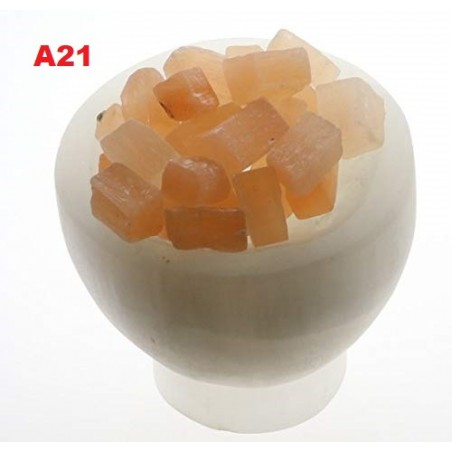 Candeeiro Taça Selenite com pedaços Sal Himalaias